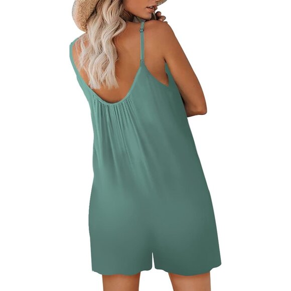 Nfsion Womens Light Green Casual Sleeveless Romper with Pockets - Picture 4 of 4